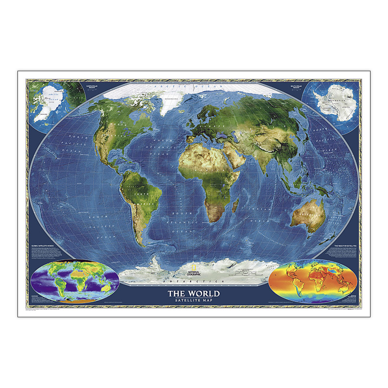 World Satellite Map, Laminated, 4.5'' x 3.5''