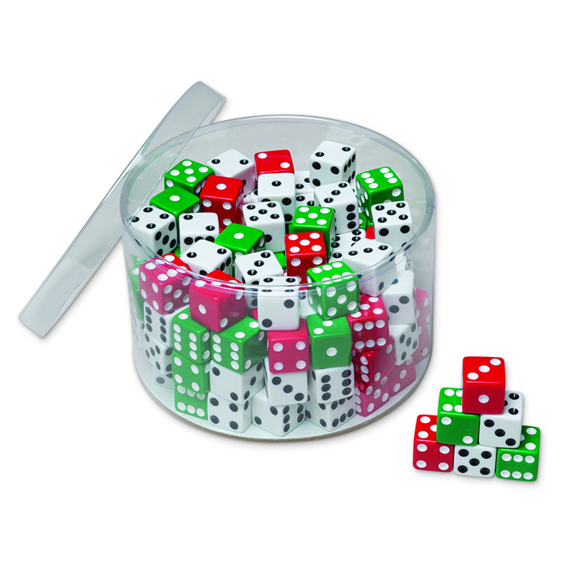 Drum of Dice, Assorted Red, Green & White, .625'' x .625'', 144 Pieces
