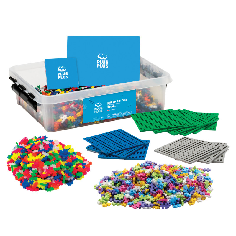 Plus-Plus School Set, Assorted Colors, 3600 Pieces with 12 Baseplates