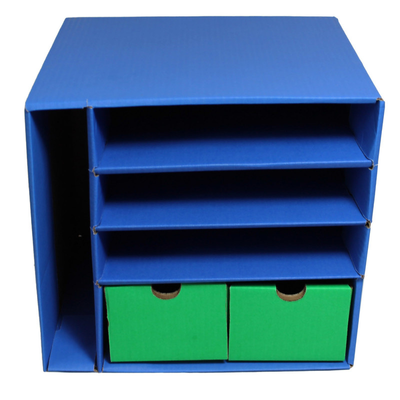 Management Center, 4 Slots, Blue & 2 Drawers, Green, 12-3/8''H x 13-1/2''W x 12-3/8''D