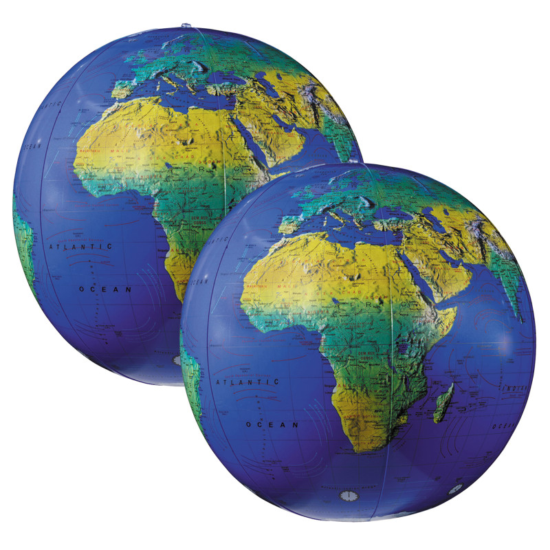 Inflatable Topographical Globe, 12'', Pack of 2