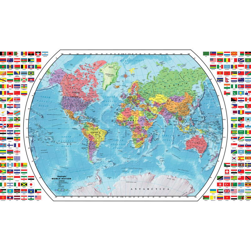 World Map with Flags, 49''W x 33''H