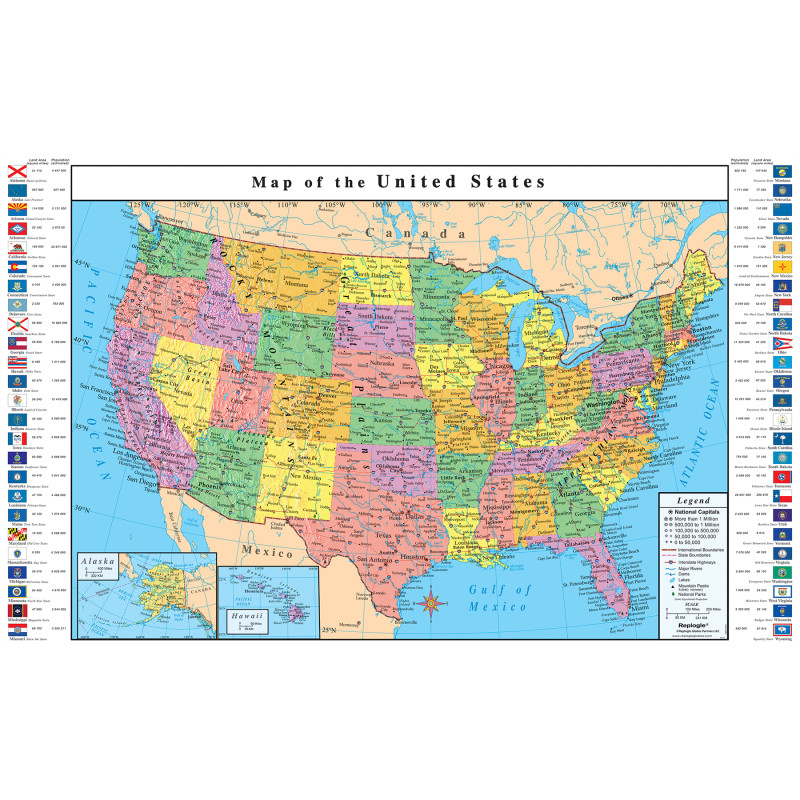 USA Map with Flags, 49''W x 33''H