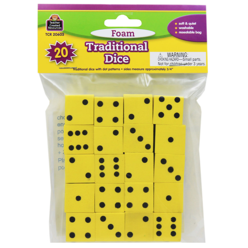 Foam Traditional Dice, .75'', Pack of 20