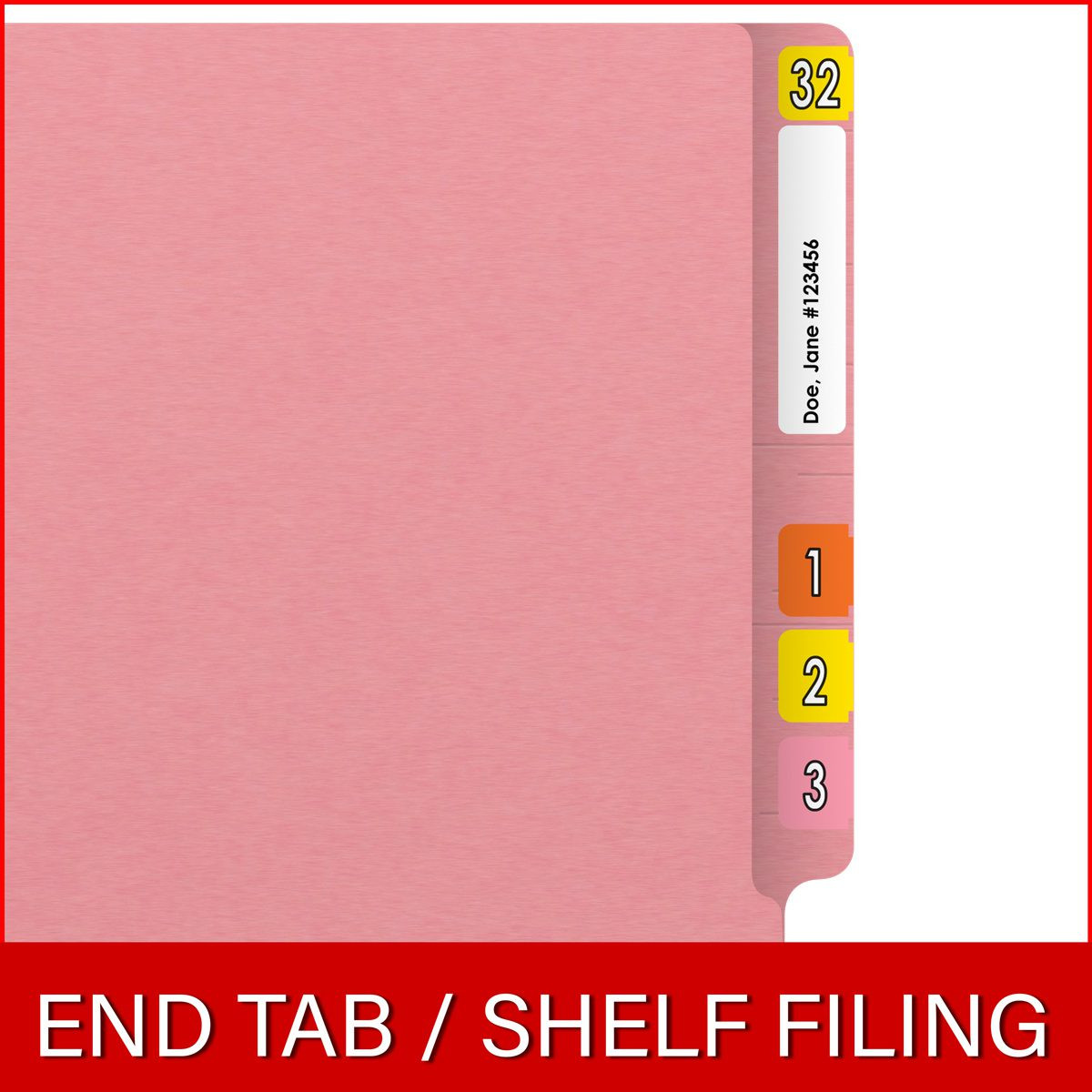 End Tab File Folder With Fasteners in Positions 3 & 5 - Pink - Letter Size - 11 pt Stock with Reinforced Full End Tab -50/bx