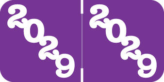 POS 2029 PURPLE Year Label 3/4"H X 1-1/2"W END TAB 500/ROLL