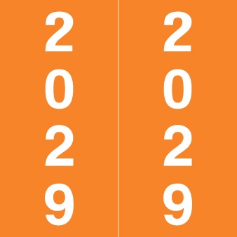 IFC 2029 ORANGE Year Label 1-7/8"H X 1-7/8"W END TAB 500/RL