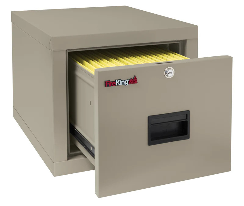 FireKing One Drawer Fireproof File Cabinet - Letter Legal - 18W 22D - 1P1822-D yellow files
