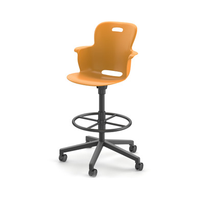 Orange Ethos Stool-Height Swivel Chair with 5-Star Base with Hard Casters