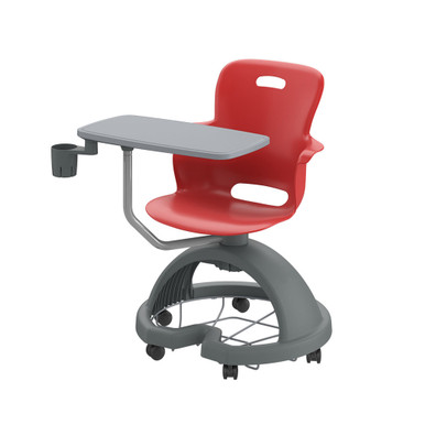 Red Ethos 18-Inch Storage-Base Swivel Chair with Adjustable Worktop, Cup Holder, Backpack Storage, and Hard Casters