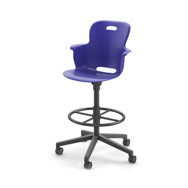 Navy Ethos Stool-Height Swivel Chair with 5-Star Base with Hard Casters