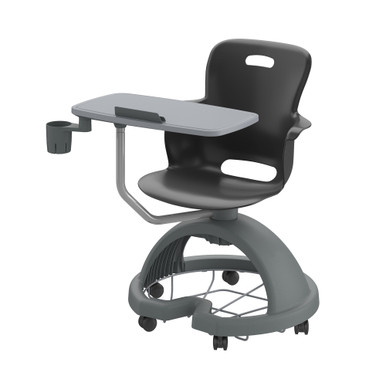 Black Ethos 18-Inch Storage-Base Swivel Chair with Right-Hand Tablet Worktop, Cup Holder, Backpack Storage, and Hard Casters