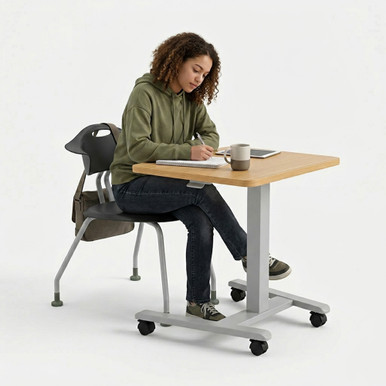 Maple/Fog Fuzion 22 x 26 Sit-to-Stand Table with Height-Adjustable Base and Locking Casters - alternate view (26 in W 
