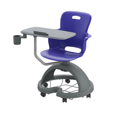 Navy Ethos 18-Inch Storage-Base Swivel Chair with Right-Hand Tablet Worktop, Cup Holder, Backpack Storage, and Hard Casters