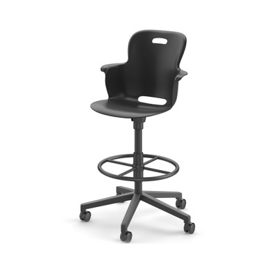 Black Ethos Stool-Height Swivel Chair with 5-Star Base with Hard Casters