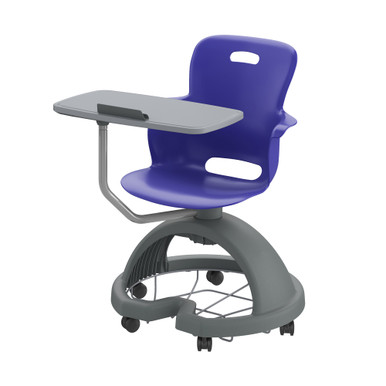 Navy Ethos 18-Inch Storage-Base Swivel Chair with Right-Hand Tablet Worktop, Backpack Storage, and Hard Casters