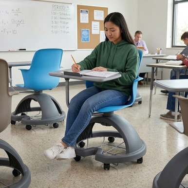 Navy Ethos 18-Inch Storage-Base Swivel Chair with Right-Hand Tablet Worktop, Backpack Storage, and Hard Casters - alternate view 