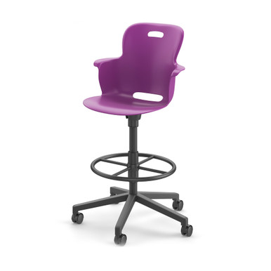 Purple Ethos Stool-Height Swivel Chair with 5-Star Base with Soft-Roll Casters