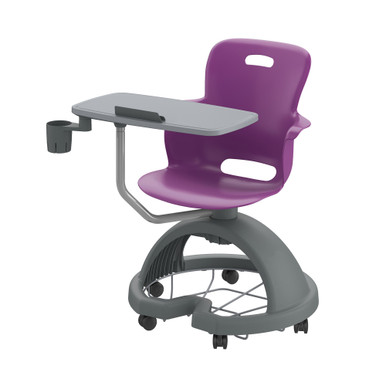 Purple Ethos 18-Inch Storage-Base Swivel Chair with Right-Hand Tablet Worktop, Cup Holder, Backpack Storage, and Hard Casters