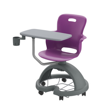 Purple Ethos 18-Inch Storage-Base Swivel Chair with Adjustable Worktop, Cup Holder, Backpack Storage, and Soft-Roll Casters