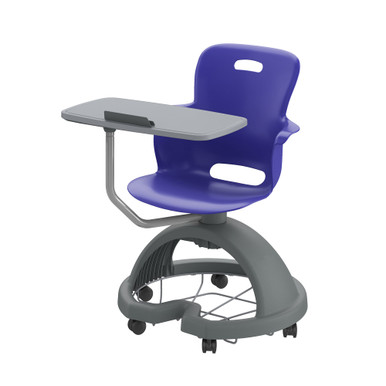 Navy Ethos 18-Inch Storage-Base Swivel Chair with Right-Hand Tablet Worktop, Backpack Storage, and Soft-Roll Casters