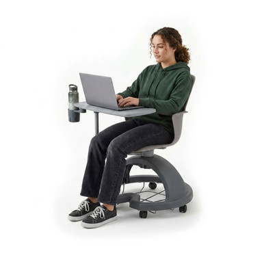 Ethos 18 Inch Storage Base Chair with Swivel Seating Shell, Pencil Rim Work Surface, Cup Holder, and Soft Wheel Casters 