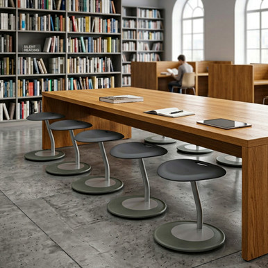 Black DISCO Cantilever Active Learning Stool - detail view (18 in W x 18 in D x 18 in H)