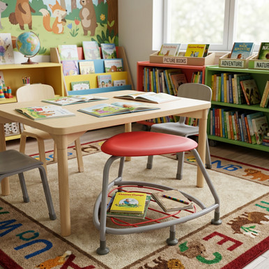 Red Backless 360 Classroom Chair with Bag Rack and Floor Glides