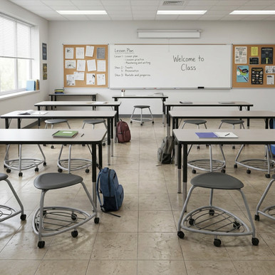 Black Backless 360 Classroom Chair with Bag Rack and Soft-Roll Casters - detail view (26 in W x 18 in D x 26 in H)