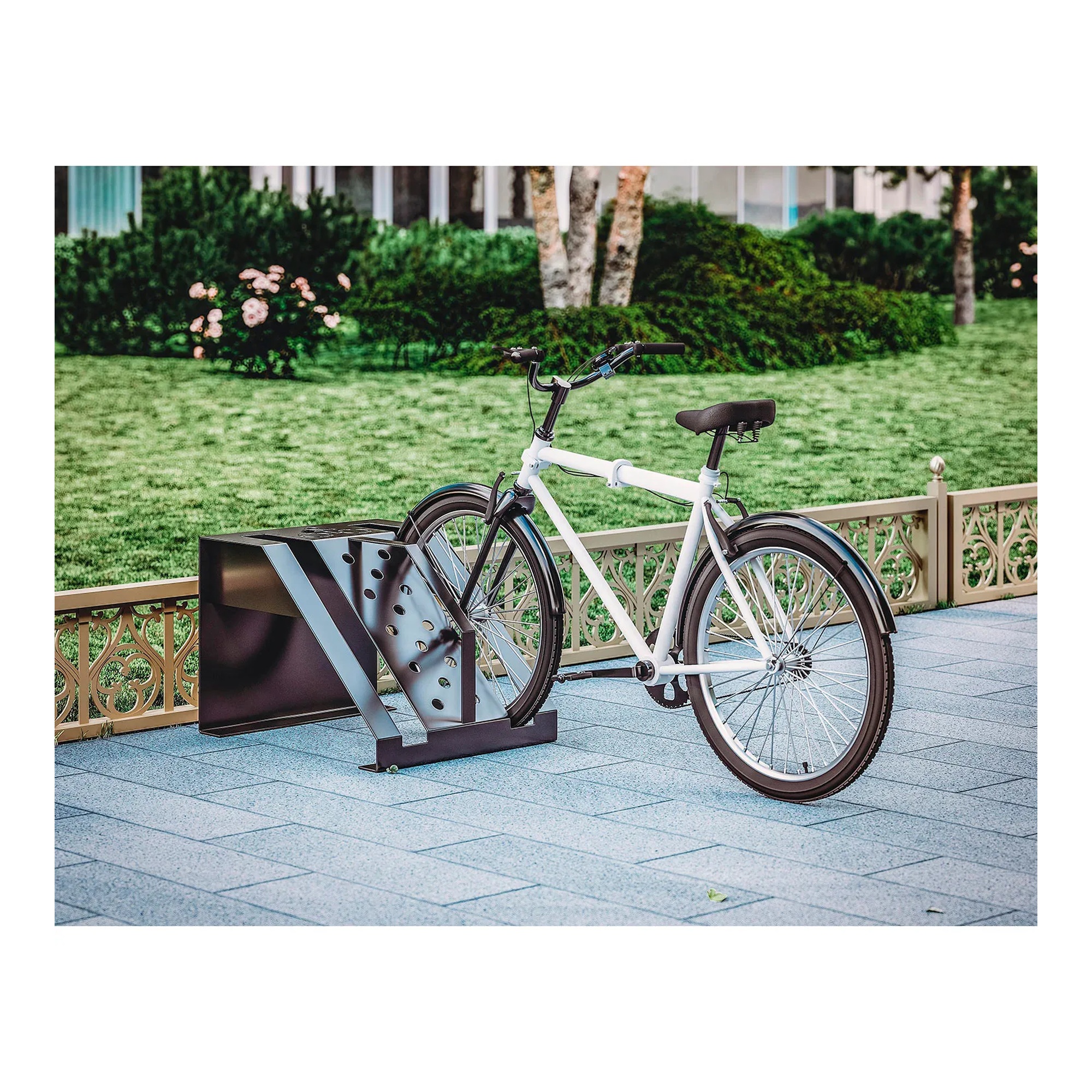 Black Pasadena bicycle parking rack with capacity for two bikes