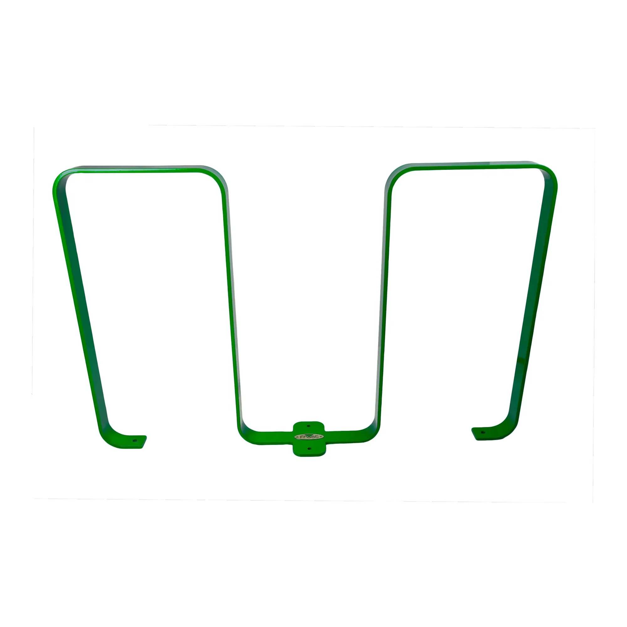 Green steel bike rack with capacity for five bicycles