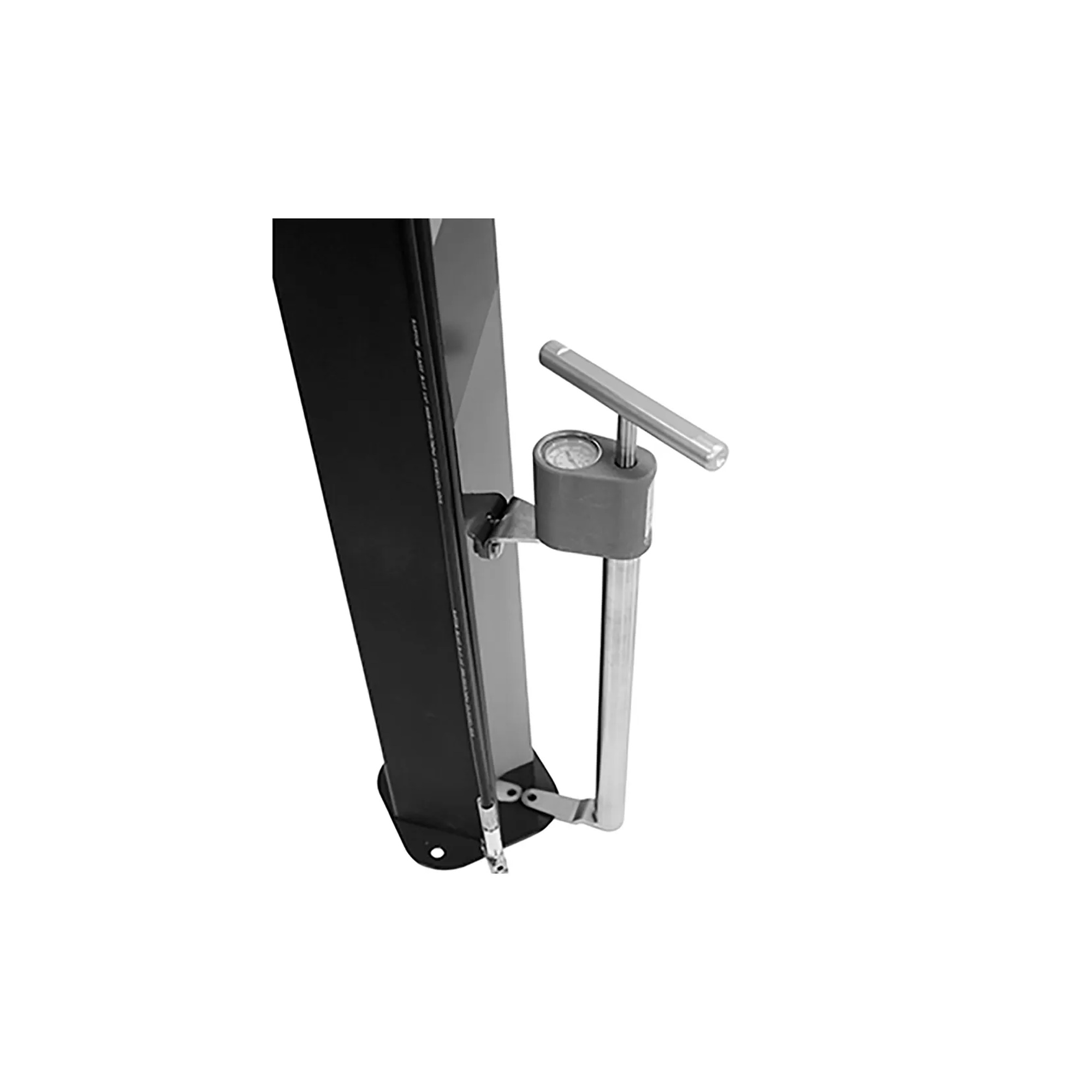 Black deluxe public bicycle repair stand with attached retractable tools