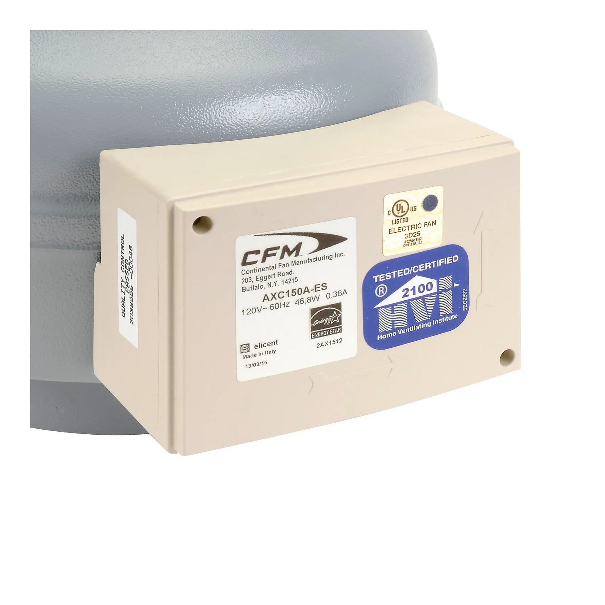 Gray 6-inch in-line duct fan with 235 CFM airflow
