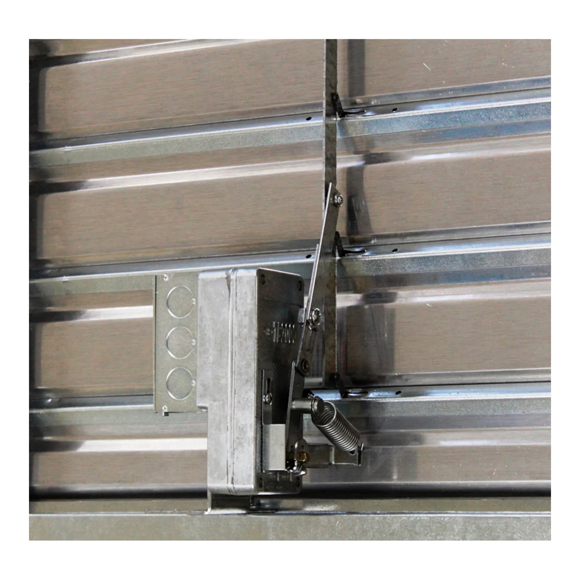 Brown single-panel exhaust shutter motor kit with motor, bracket, linkage, and mounting hardware