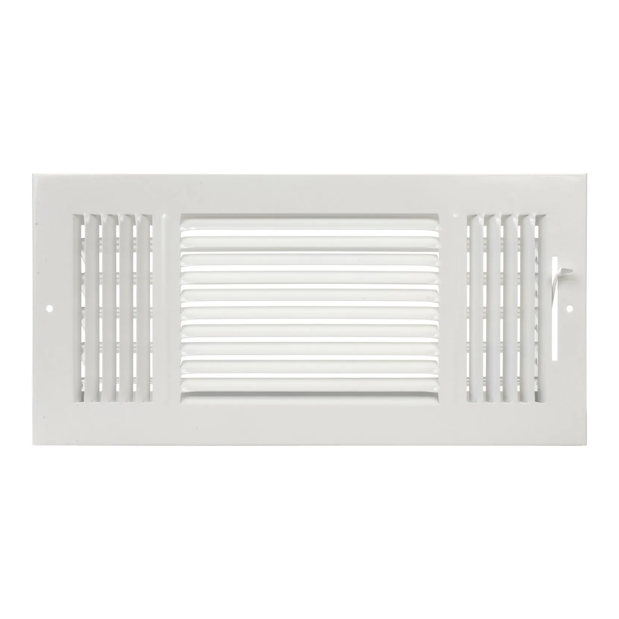 White 3-way steel ceiling and sidewall register with adjustable louver damper