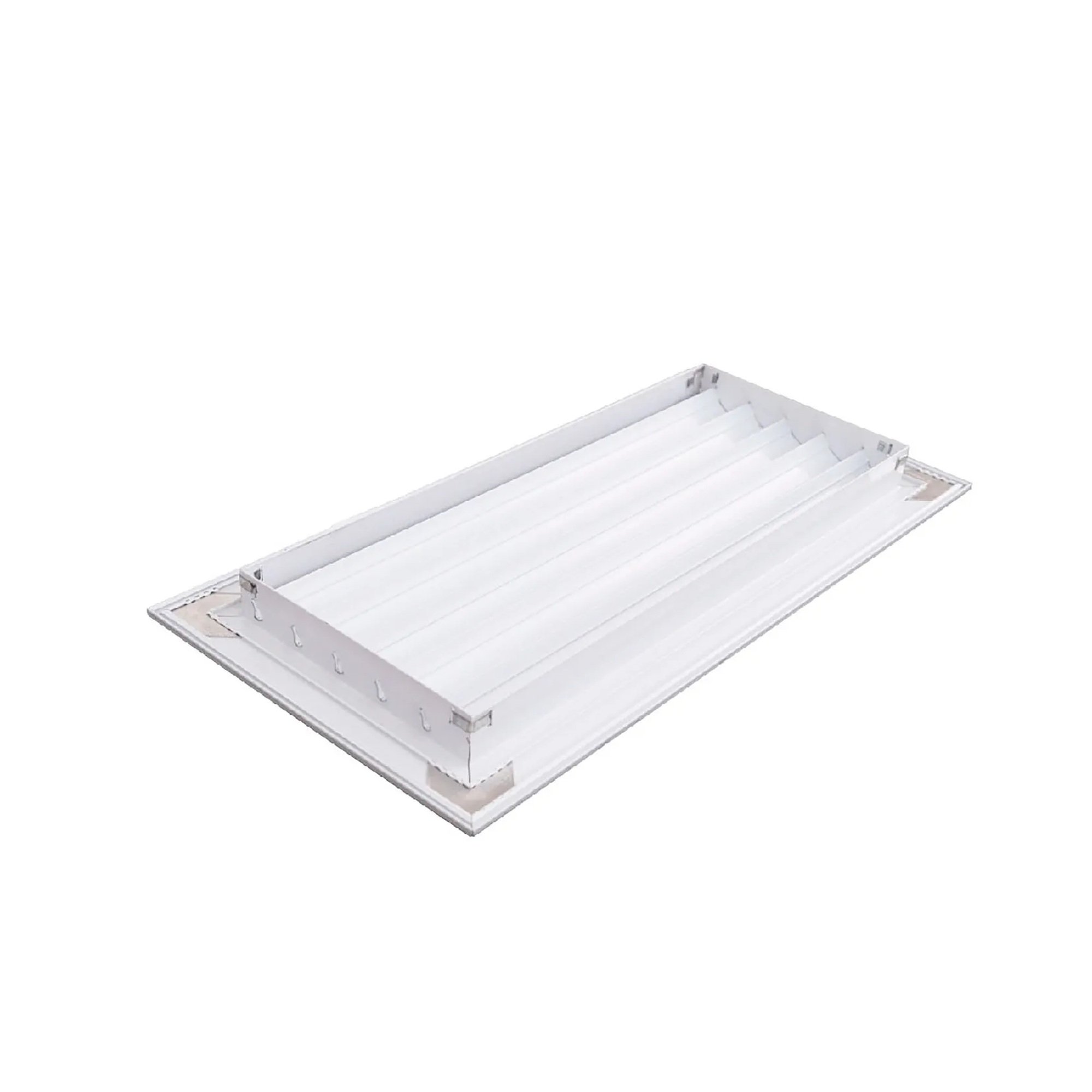 White aluminum fixed-blade return air grille for a 14 x 4 duct opening