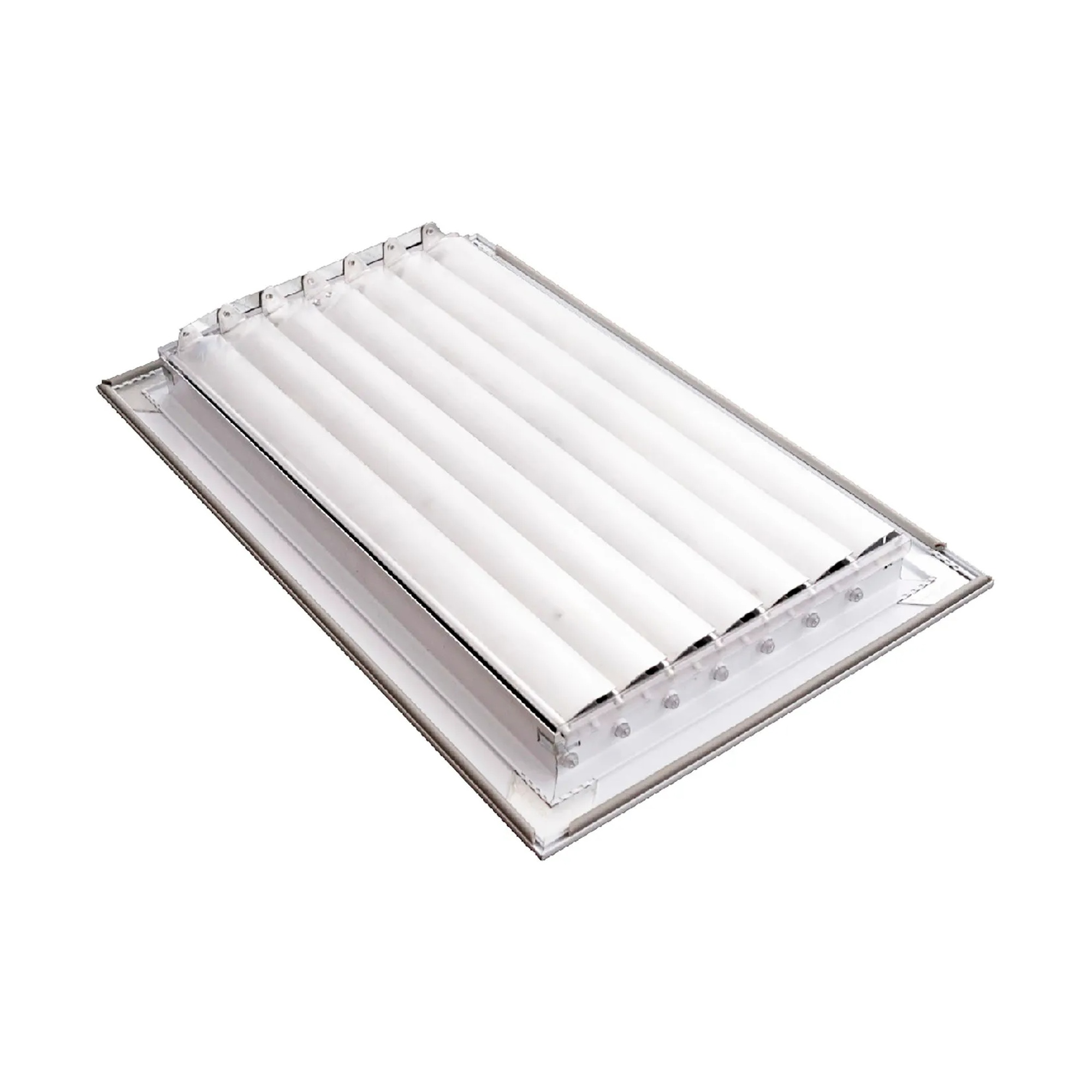 White 1-way adjustable aluminum ceiling diffuser for a 14 x 8 inch duct opening