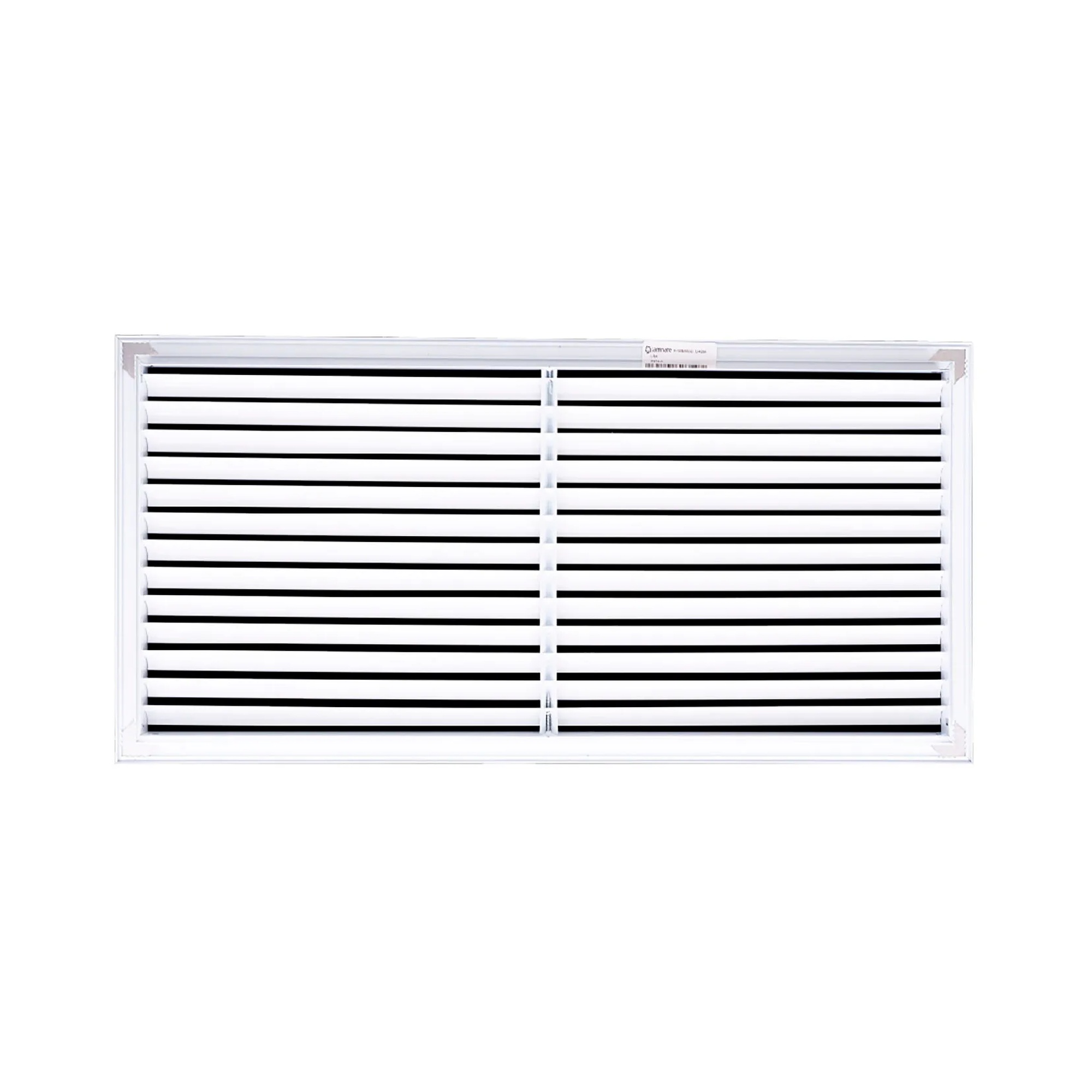 White aluminum return air grille with fixed curved blades for a 30 x 14 inch duct opening