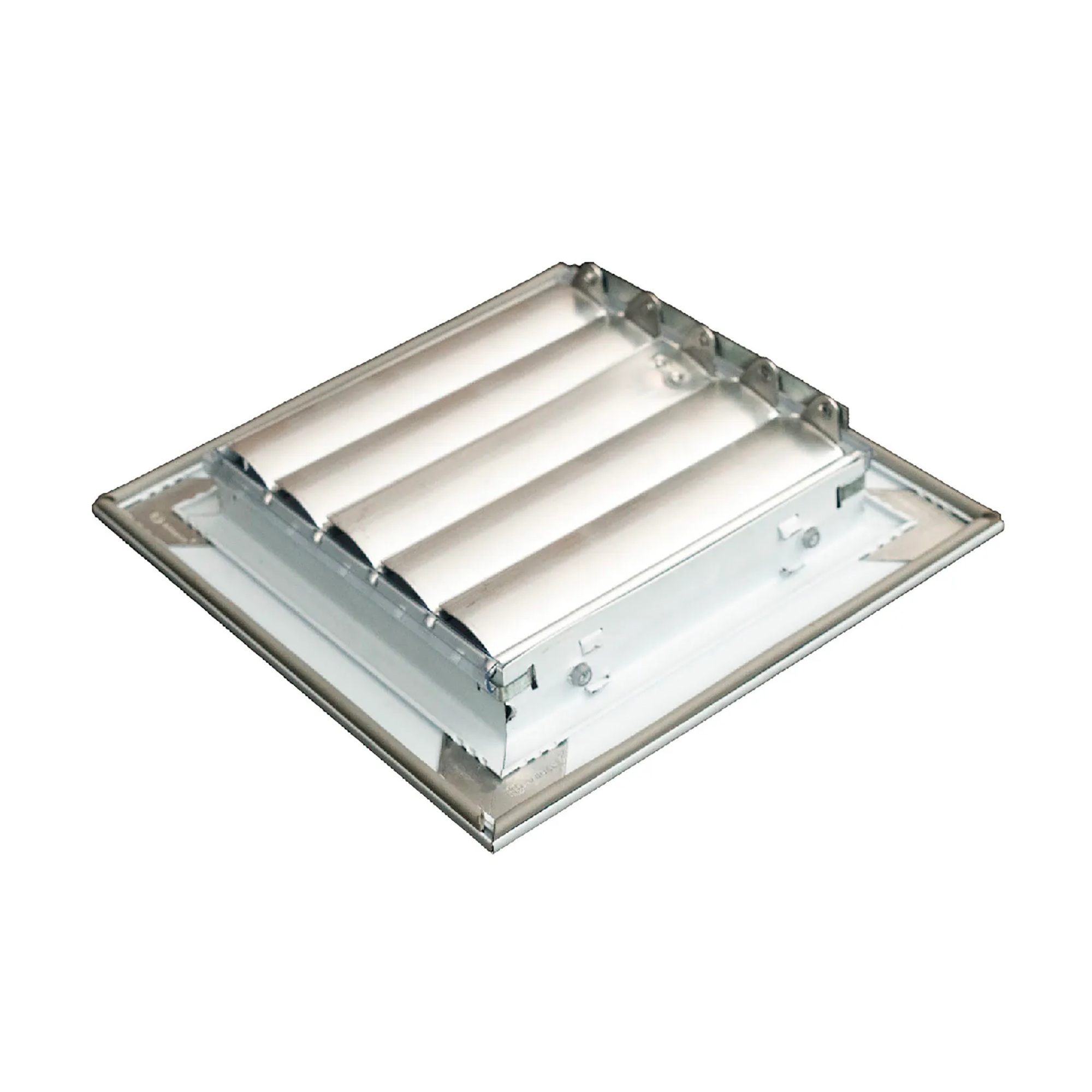 White aluminum 4-way ceiling air diffuser for a 6 x 6 inch duct opening