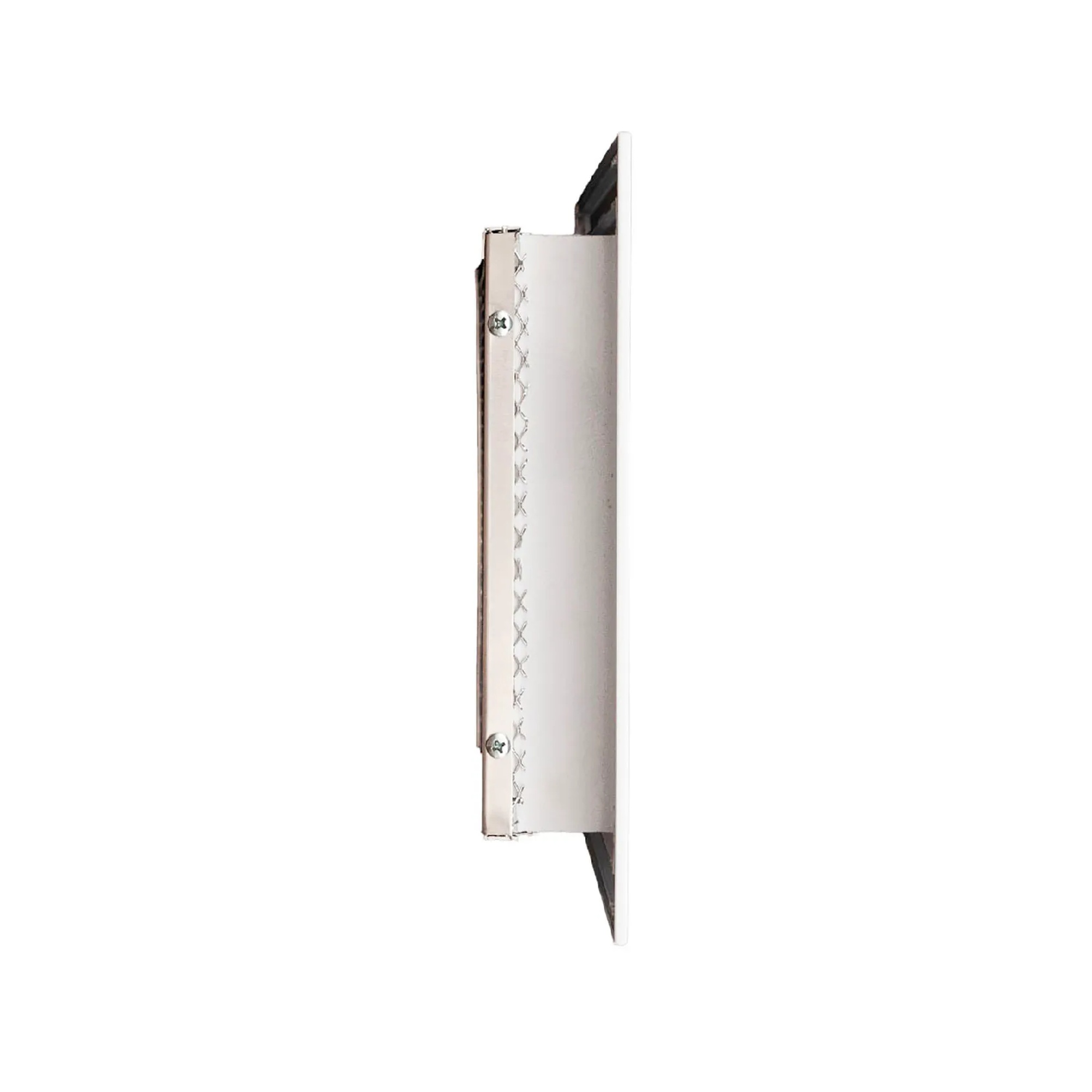 White aluminum louvered exterior return air grille for an 8 x 8 duct opening