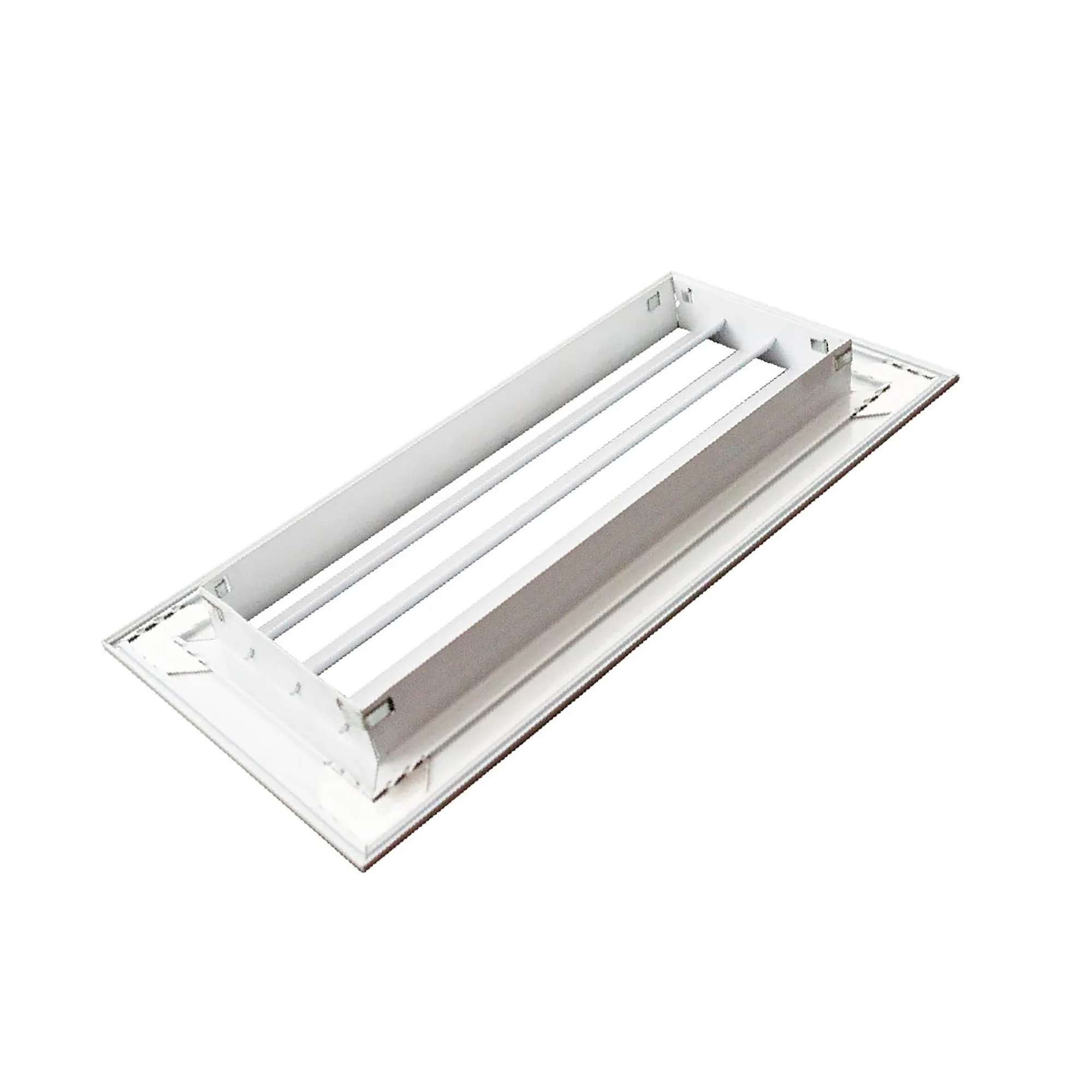 White aluminum return air grille with fixed curved blades for a 12 x 4 duct opening