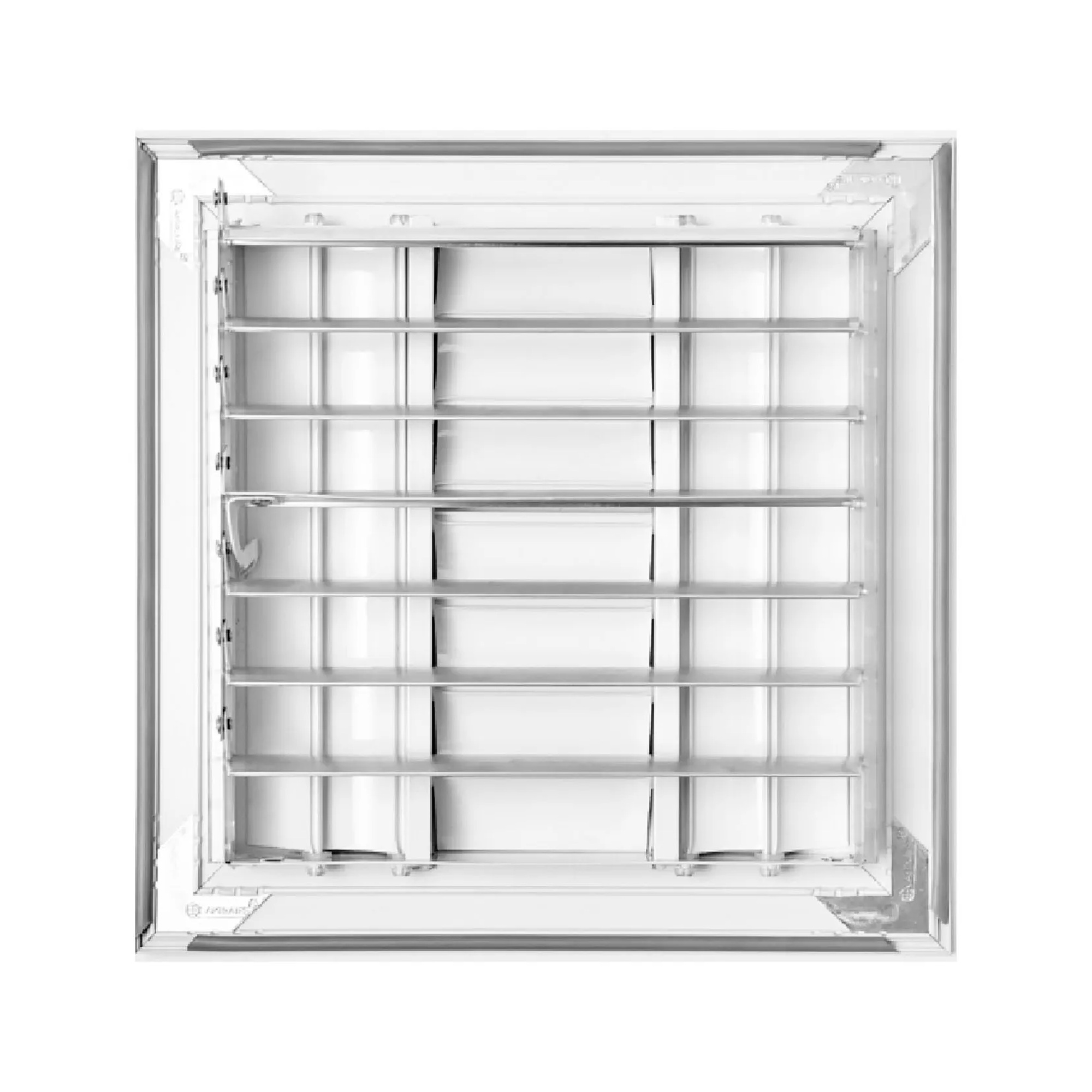 White aluminum 4-way ceiling diffuser for an 8 x 8 inch duct opening