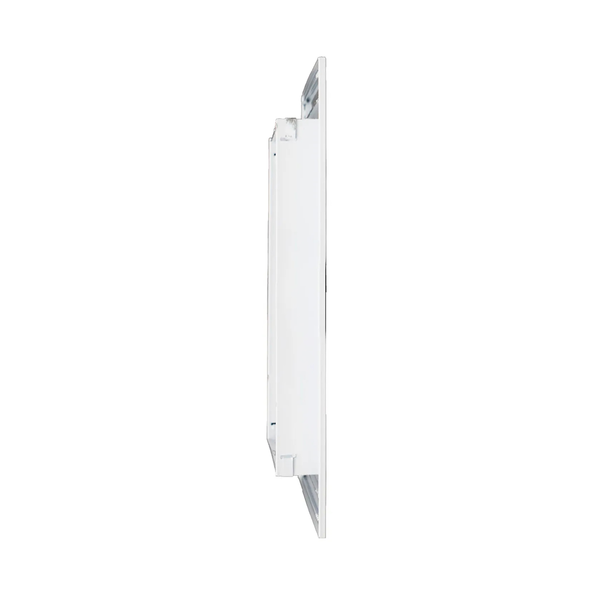 White aluminum return air grille with fixed curved blades for an 8 x 8 duct opening