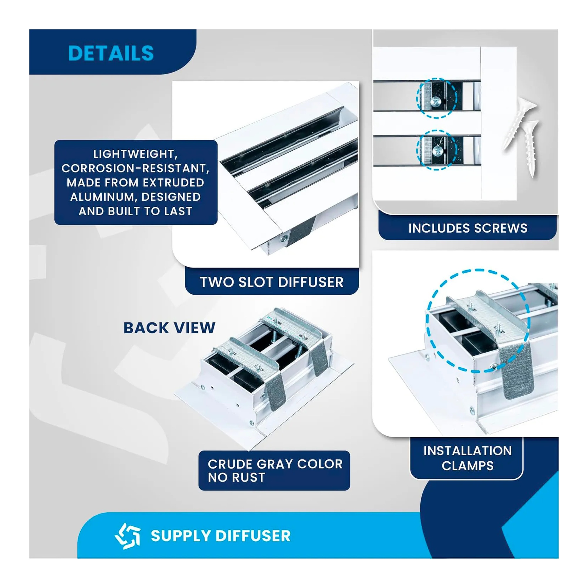 White aluminum linear slot diffuser for a 14 x 6 duct opening