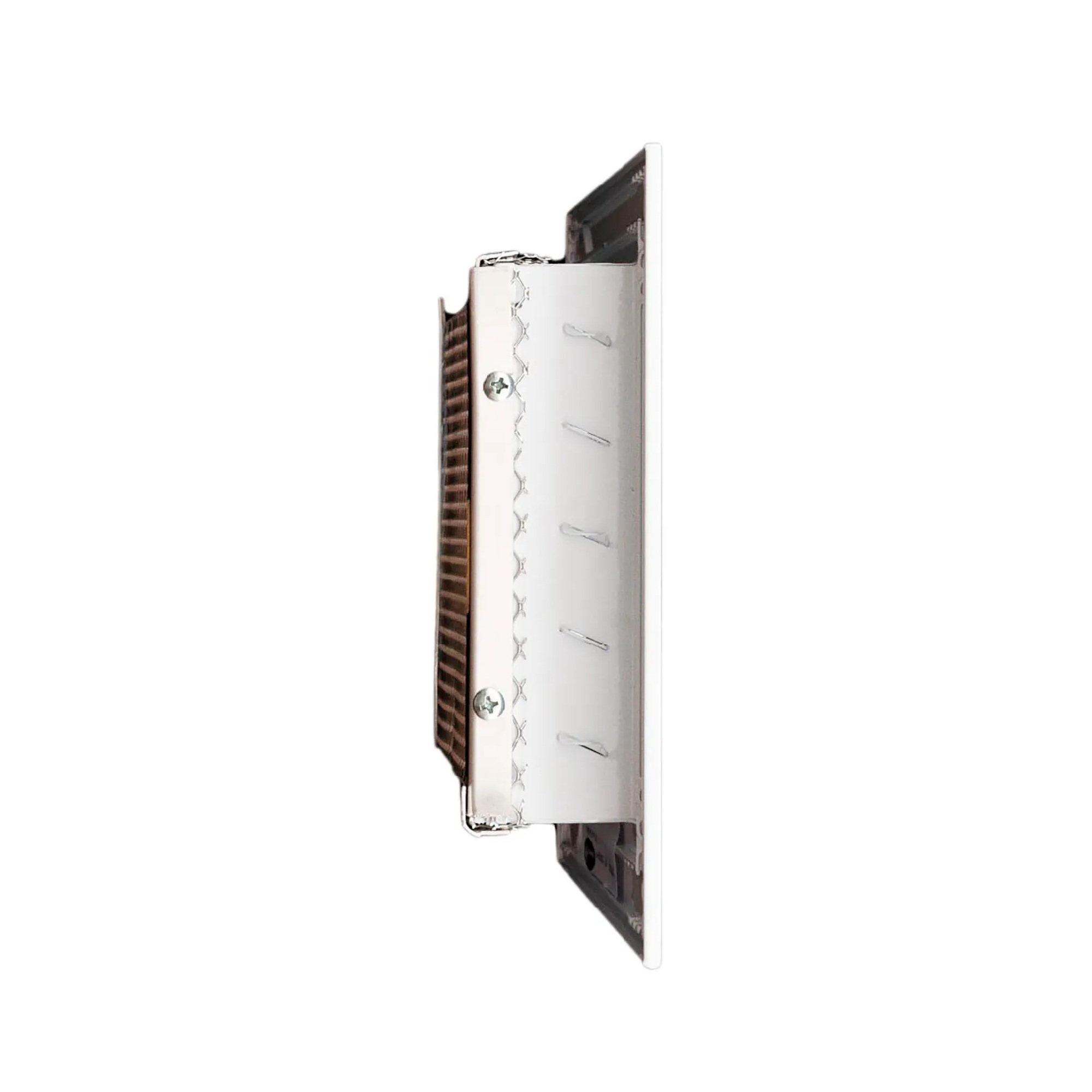 White aluminum louvered exterior return air grille for a 6 x 6 duct opening