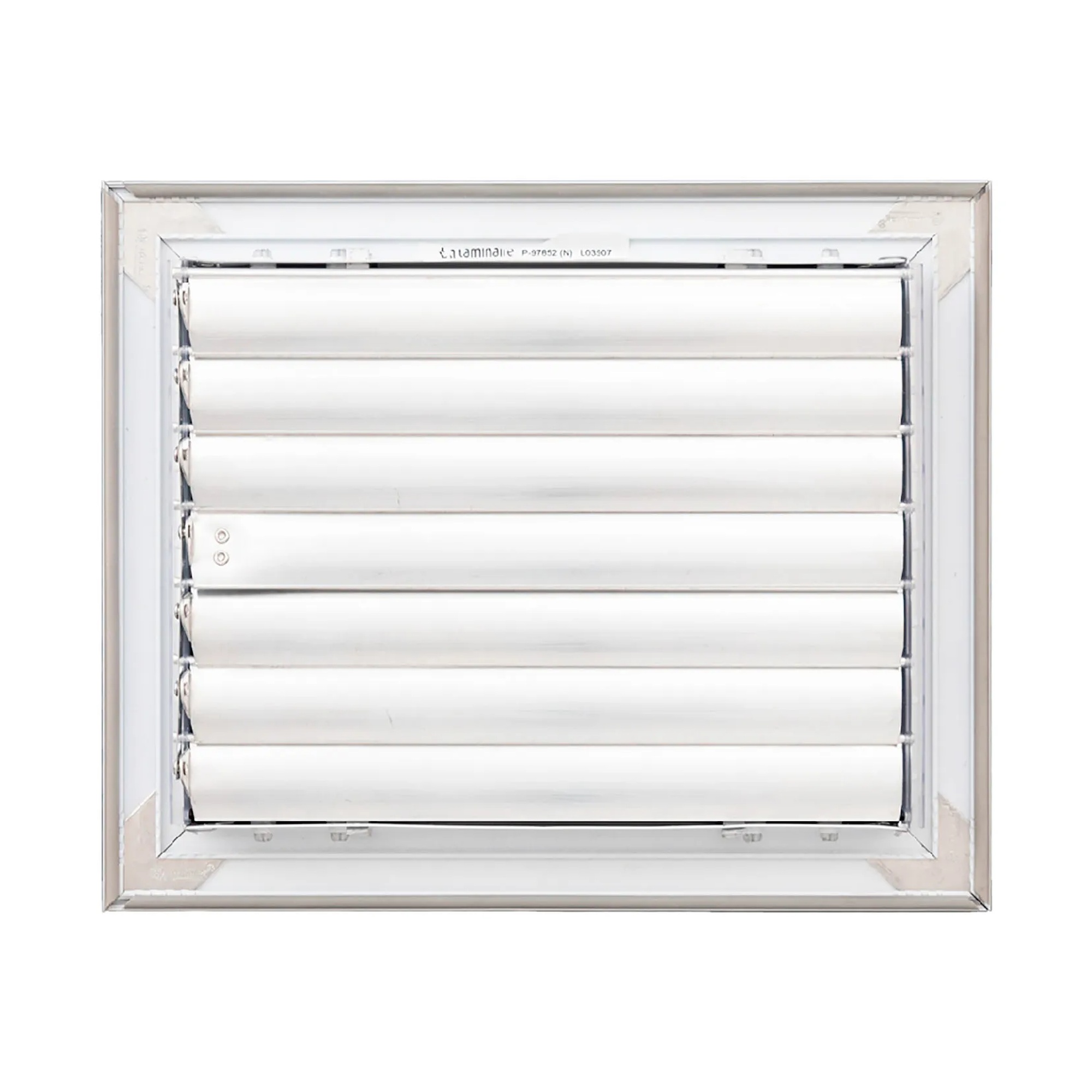 White aluminum 4-way ceiling air diffuser for a 10 x 8 inch duct opening