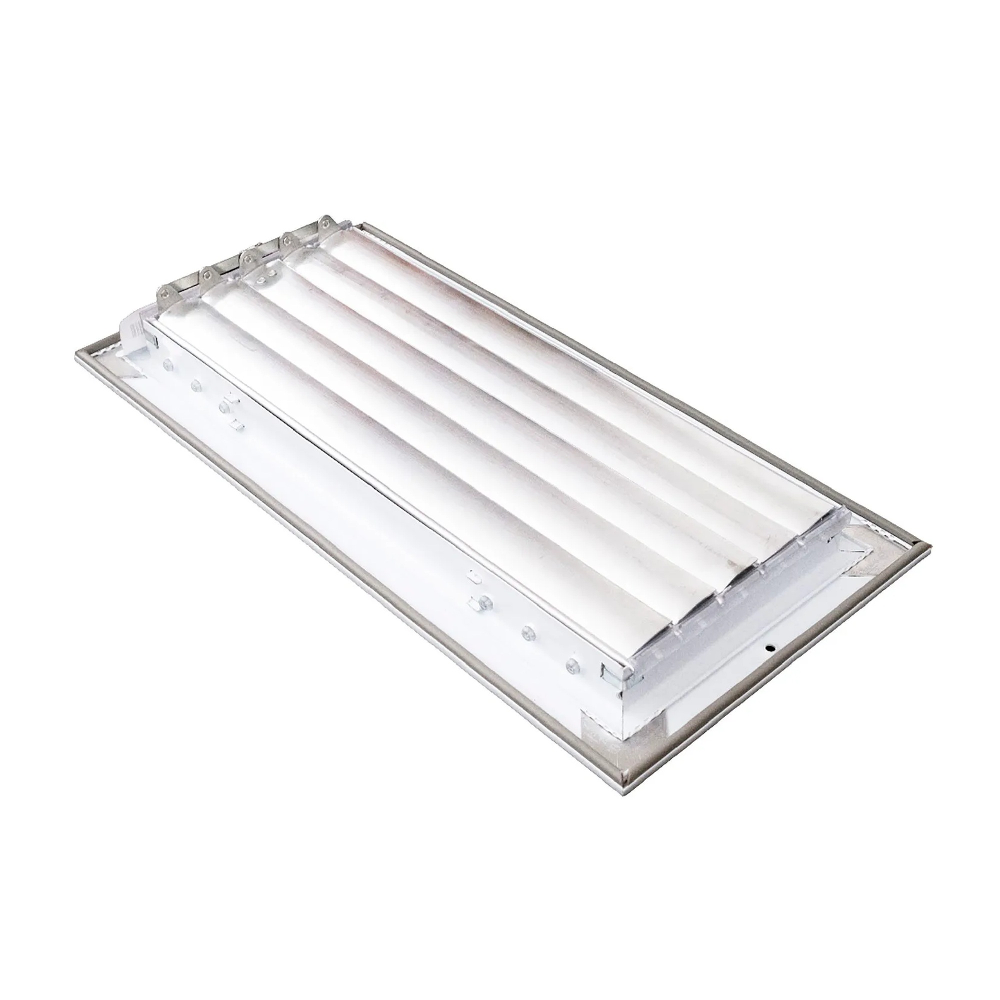 White aluminum ceiling diffuser with adjustable curved blades for a 14 x 6 inch duct opening