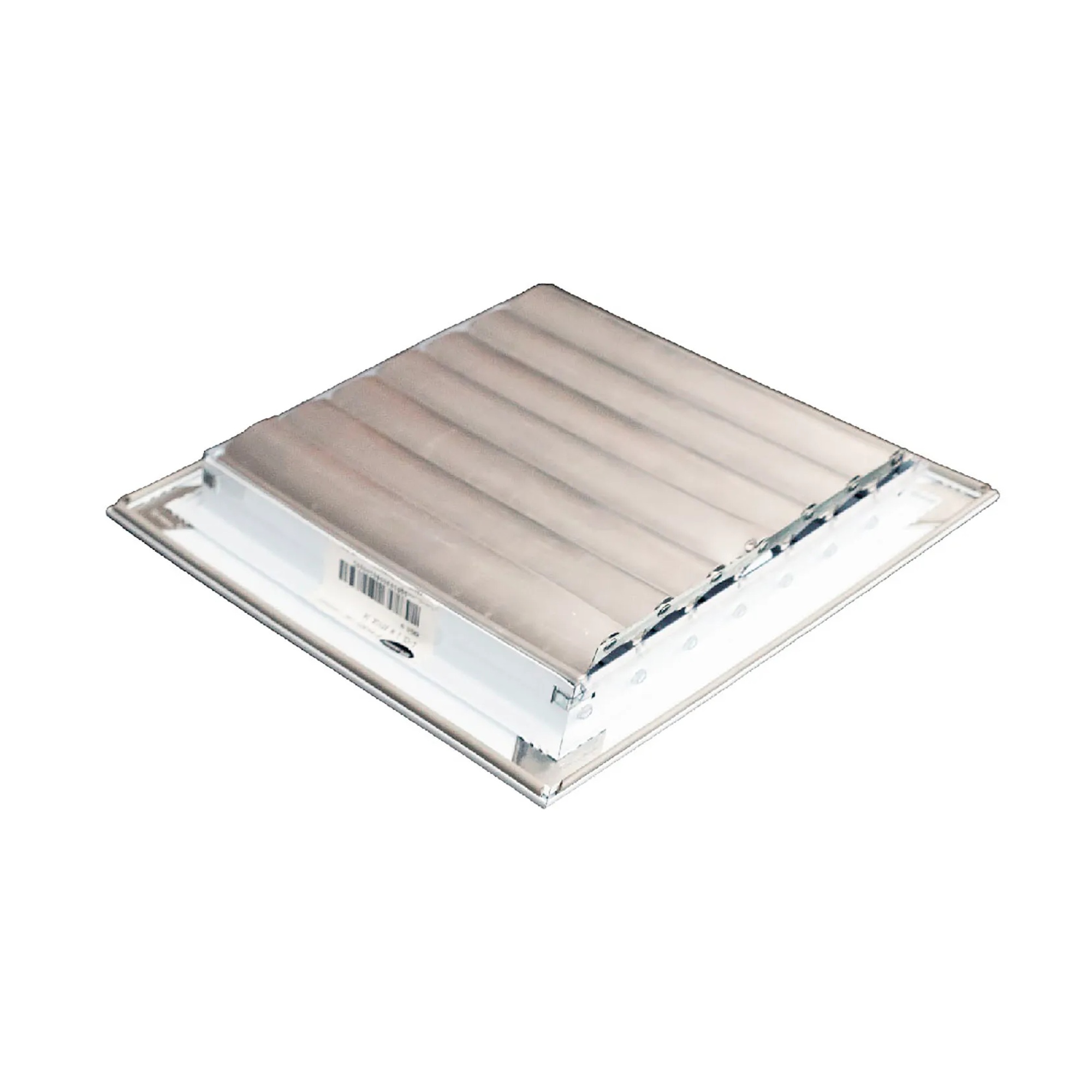 White three-way aluminum ceiling diffuser for an 8 x 8 inch duct opening
