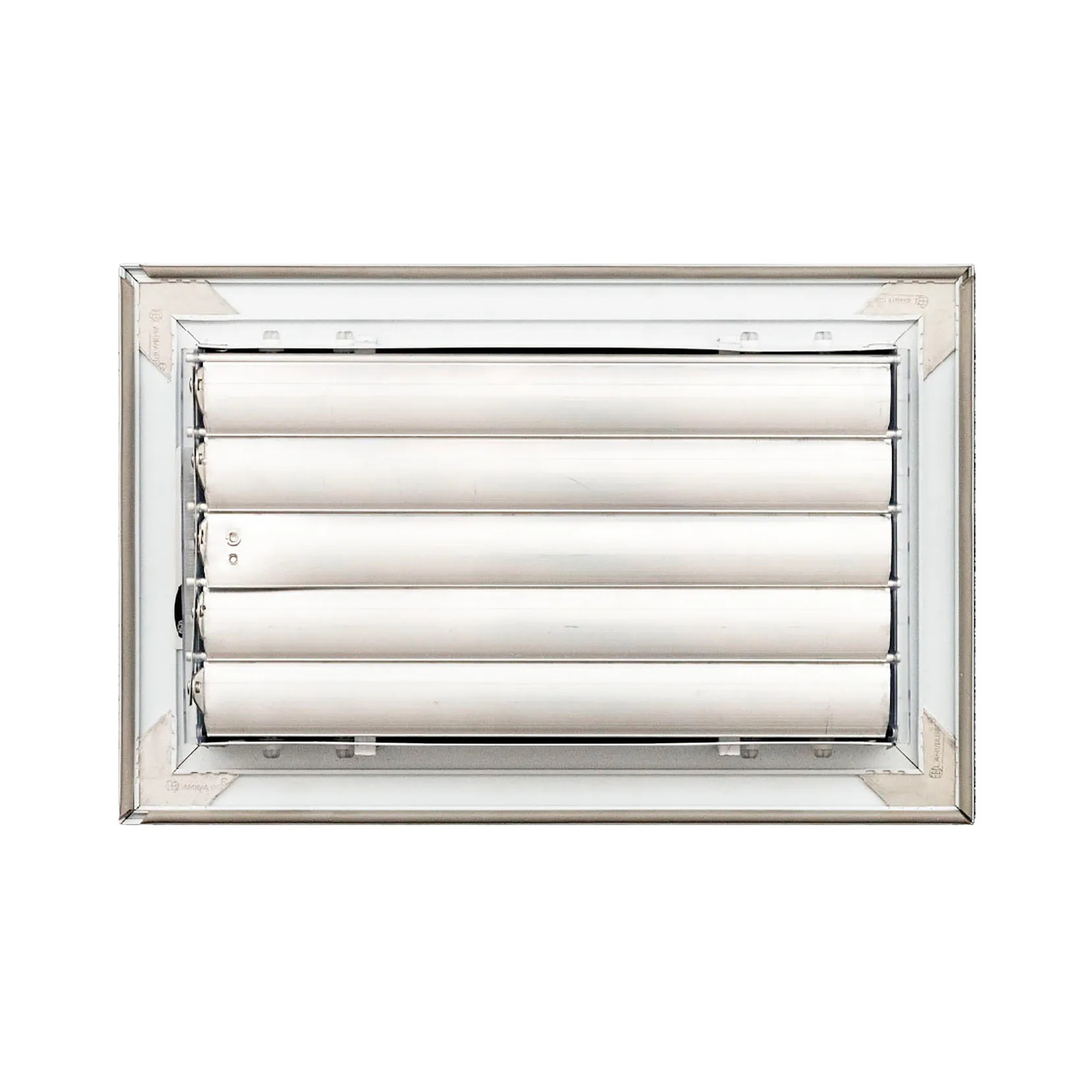 White 3-way aluminum ceiling diffuser for a 10 x 6 inch duct opening