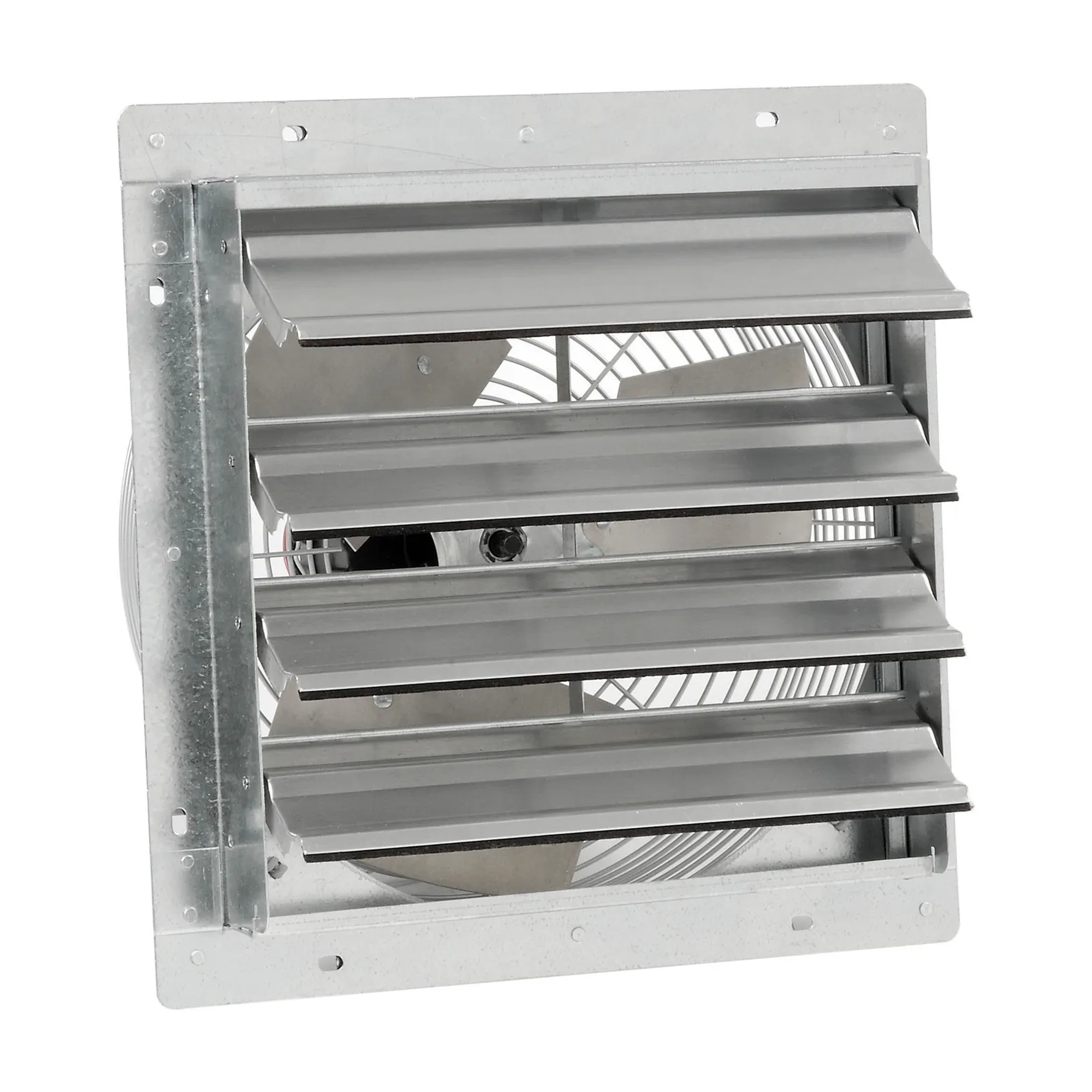 Gravity-close shutter for compatible 12-inch guard-mounted exhaust fans